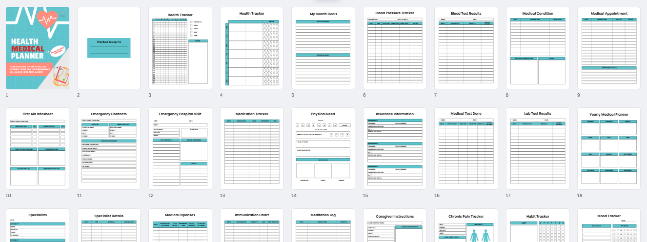 Health Planner Printable Medical & Wellness Organizer, Chronic Illness Tracker, Medication Log, Fitness Journal (Digital PDF Download)