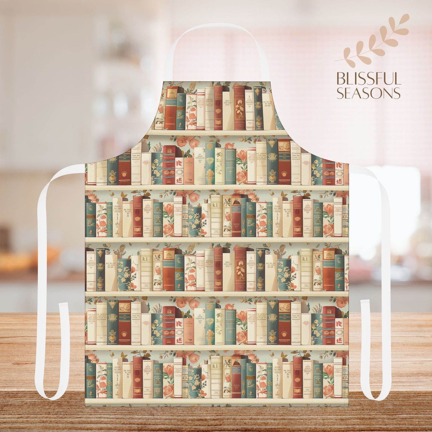 Bookworm Library Chef Apron with Tie Back Book Lover Bookworm Gift Item Apron Gift for Mother Sister Friend Grandma Grandparents Dad