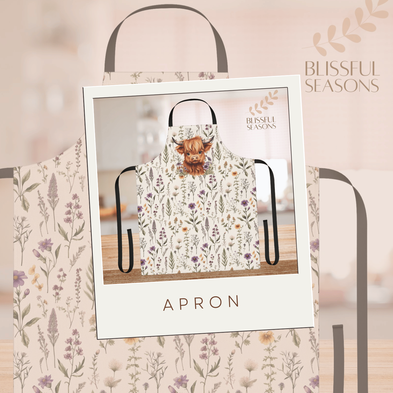 Stay stylish and mess-free in the kitchen with our charming apron from Blissful Seasons. Made with durable fabric and adjustable straps, this apron