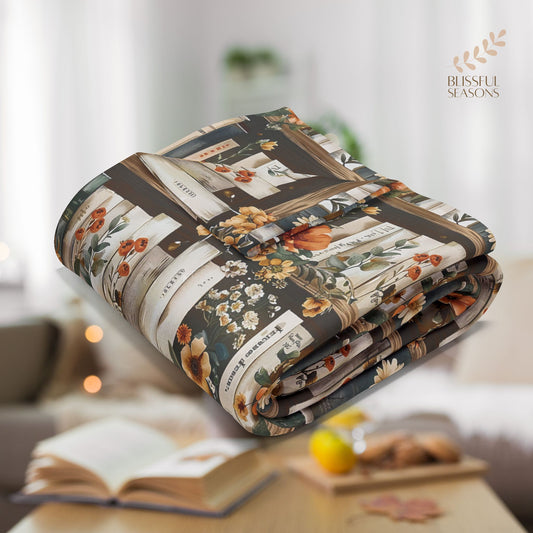 Fleece Book Shelf Blanket - Book Lover Cozy Reading Nook - Vibrant Colors