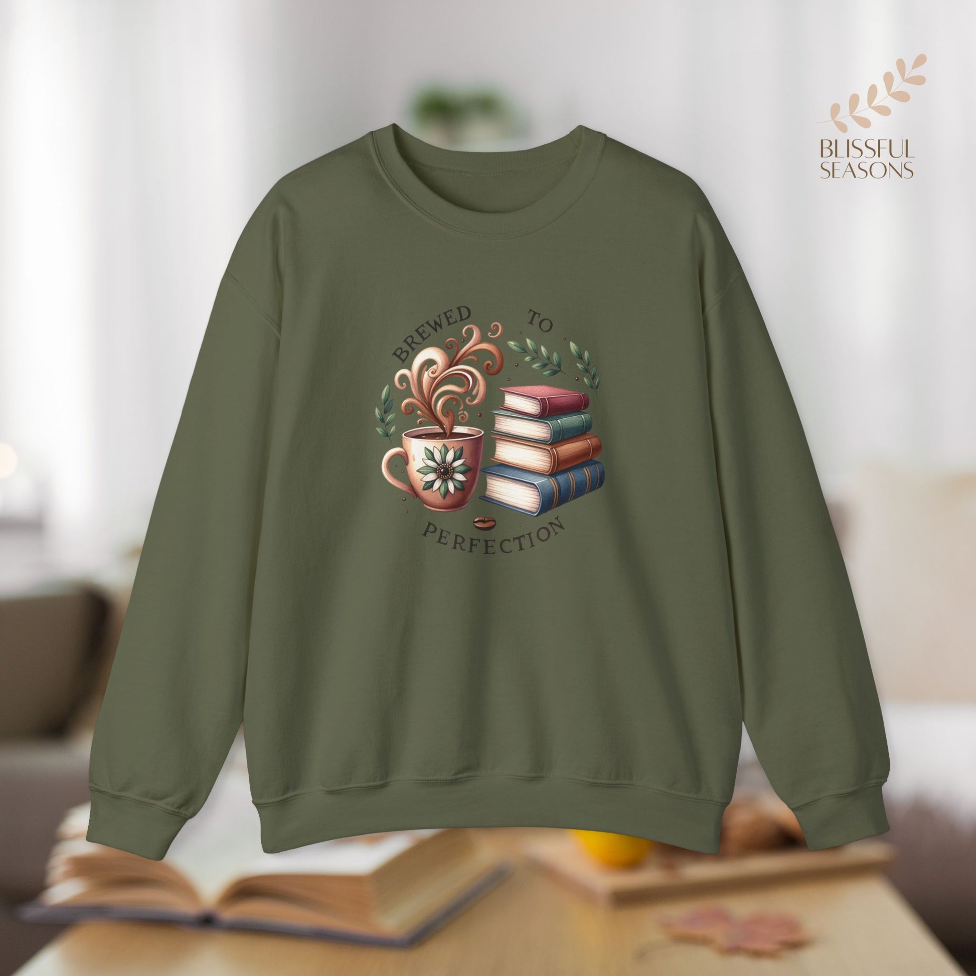 Brewed to Perfection Gift for Bookish Girlfriend, Wife, Best Friend, Niece, Sister, Introvert Gift Idea, Book Lover Sweatshirt