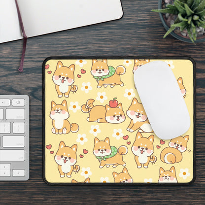 Shiba Inu Mousepad, Yellow Flower Desk Mat Cute Mouse Pad Desk Pad, Yellow Mouse Pad Floral Mouse Pad