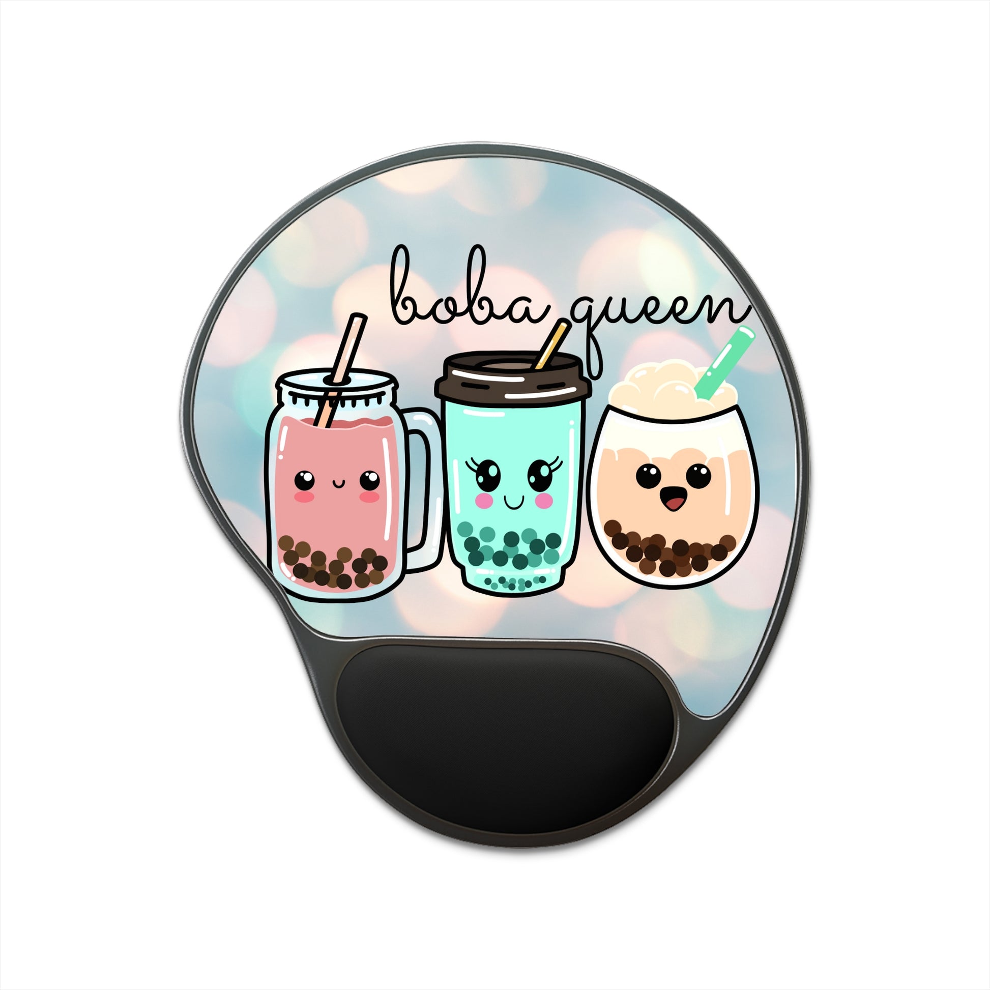 Boba Queen Mouse Pad with Wrist Rest Kawaii Gift for Boba Lovers Cute Boba Mouse Pad Gift for Her Daughter Sister Auntie Mom