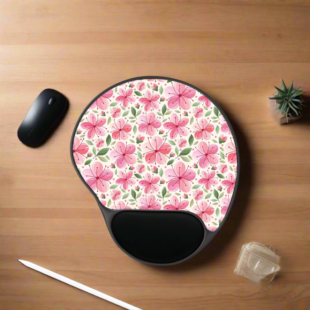 Sakura Mouse Pad with Wrist Rest, Cherry Blossom Mouse Pad Cute Mouse Pad Blossom Desk Pad Pink Mouse Pad