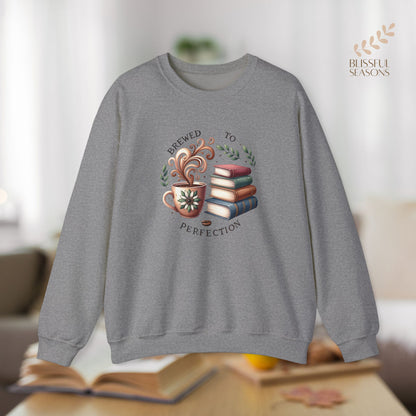 Brewed to Perfection Gift for Bookish Girlfriend, Wife, Best Friend, Niece, Sister, Introvert Gift Idea, Book Lover Sweatshirt