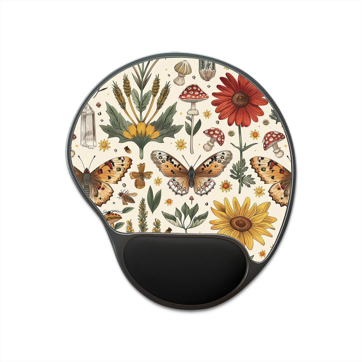 Mouse Pad with Wrist Rest - Moth Butterfly Wildflower Aesthetic Support