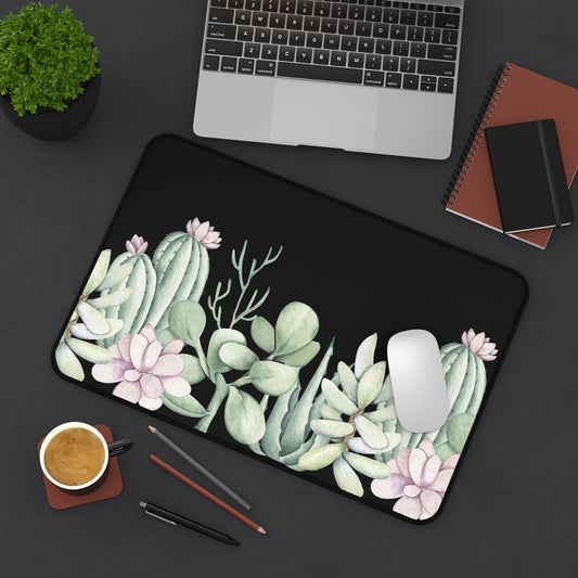 Desk Mat Botanical Mouse Pad Large with Black Background for Succulent Lovers