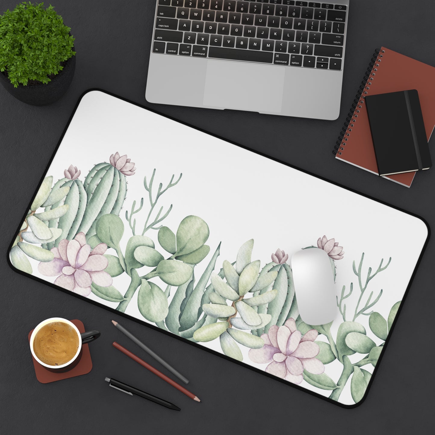 Desk Mat Succulents Mouse Pad Large White Background for Succulent Lovers Aesthetic Extended