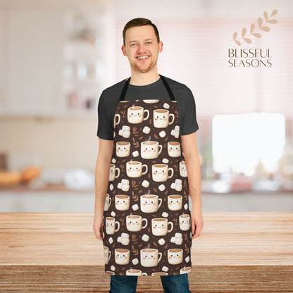 Apron Kawaii Hot Chocolate Chef with Tie Back Closure - Barista Gift Item for Mother Sister Friend Grandma Grandparents Brother