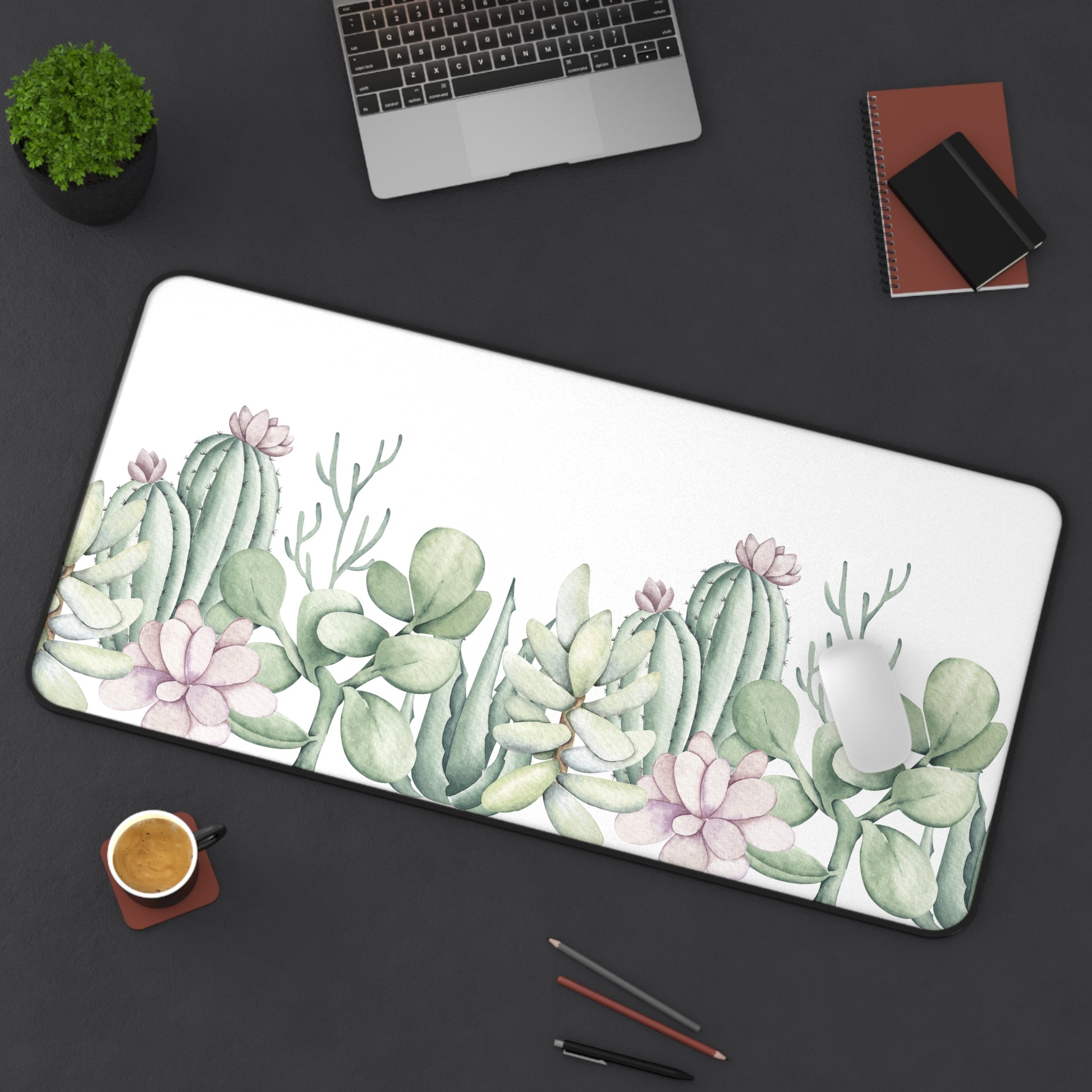 Desk Mat Succulents Mouse Pad Large White Background for Succulent Lovers Aesthetic Extended