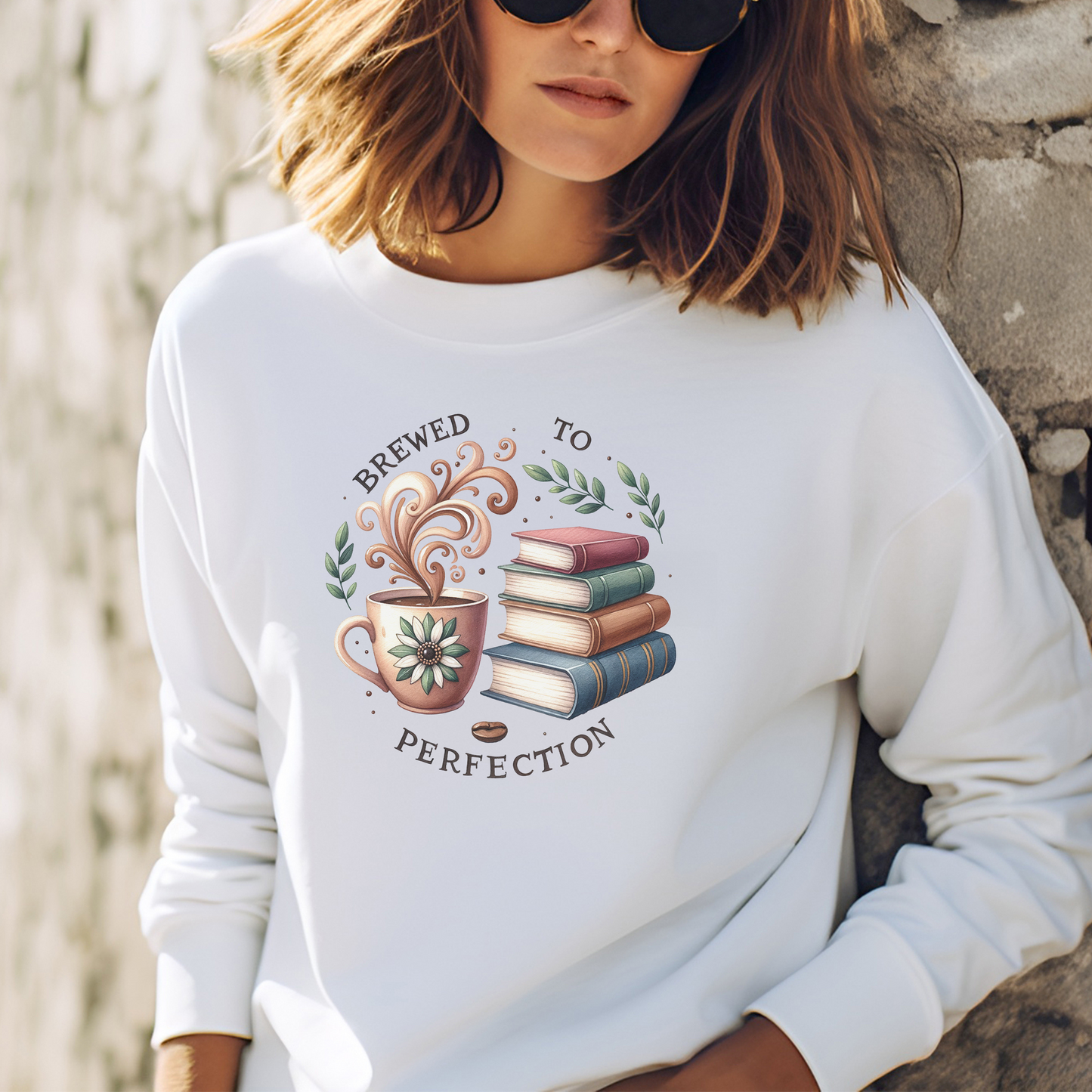 Brewed to Perfection Gift for Bookish Girlfriend, Wife, Best Friend, Niece, Sister, Introvert Gift Idea, Book Lover Sweatshirt