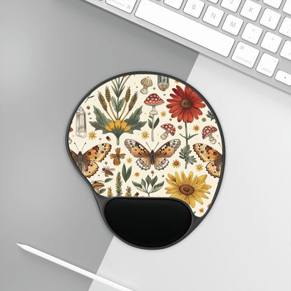 Mouse Pad with Wrist Rest - Moth Butterfly Wildflower Aesthetic Support