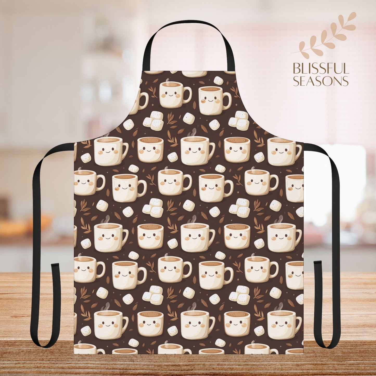 Apron Kawaii Hot Chocolate Chef with Tie Back Closure - Barista Gift Item for Mother Sister Friend Grandma Grandparents Brother