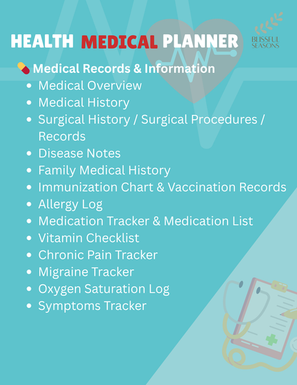 Health Planner Printable Medical & Wellness Organizer, Chronic Illness Tracker, Medication Log, Fitness Journal (Digital PDF Download)