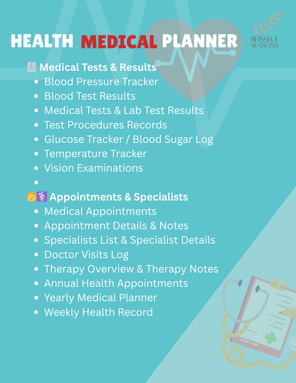 Health Planner Printable Medical & Wellness Organizer, Chronic Illness Tracker, Medication Log, Fitness Journal (Digital PDF Download)
