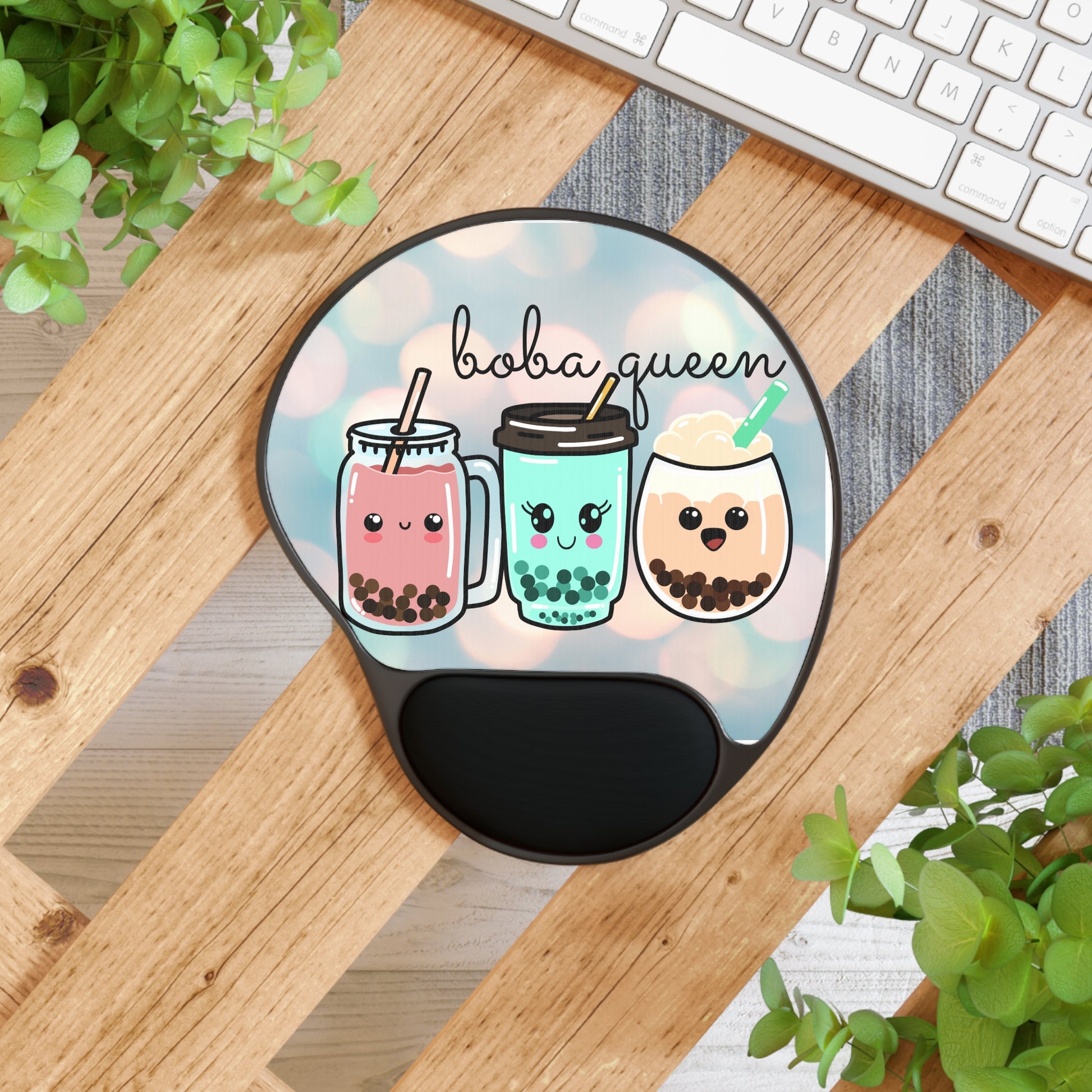 Boba Queen Mouse Pad with Wrist Rest Kawaii Gift for Boba Lovers Cute Boba Mouse Pad Gift for Her Daughter Sister Auntie Mom