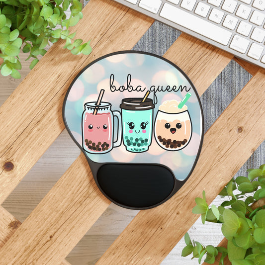 Boba Queen Mouse Pad with Wrist Rest Kawaii Gift for Boba Lovers Cute Boba Mouse Pad Gift for Her Daughter Sister Auntie Mom