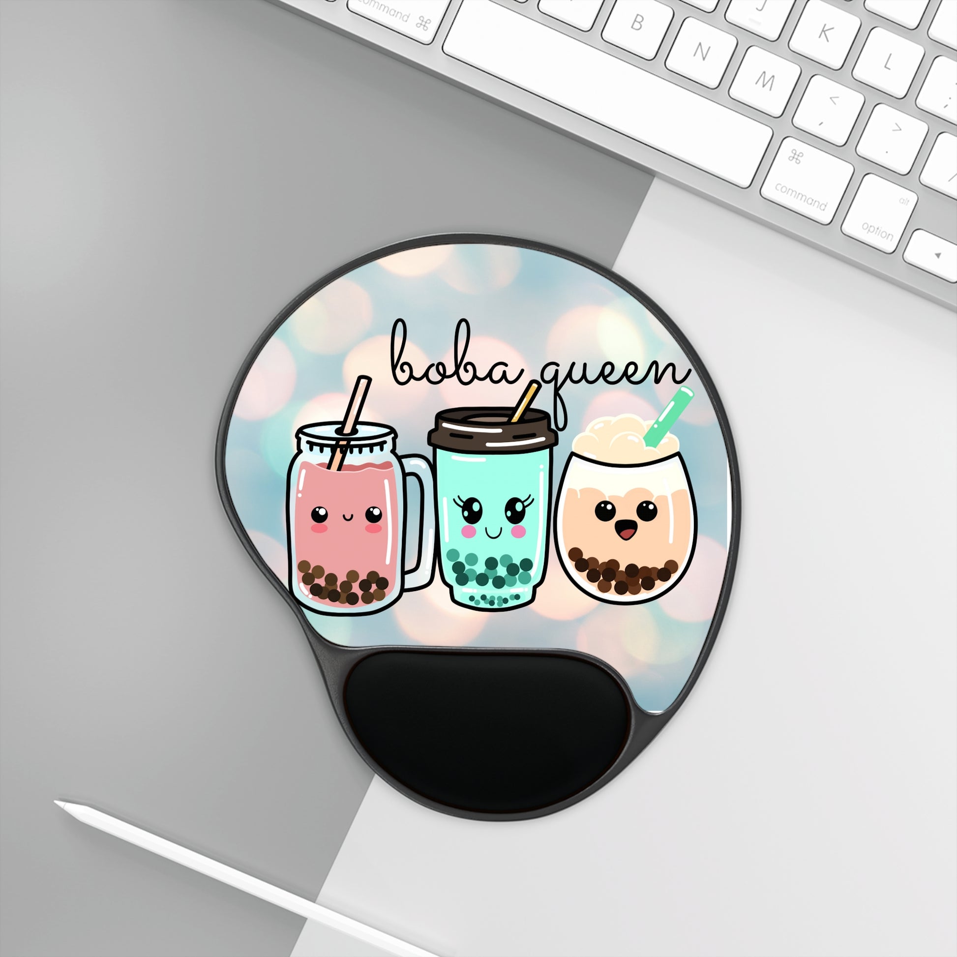 Boba Queen Mouse Pad with Wrist Rest Kawaii Gift for Boba Lovers Cute Boba Mouse Pad Gift for Her Daughter Sister Auntie Mom