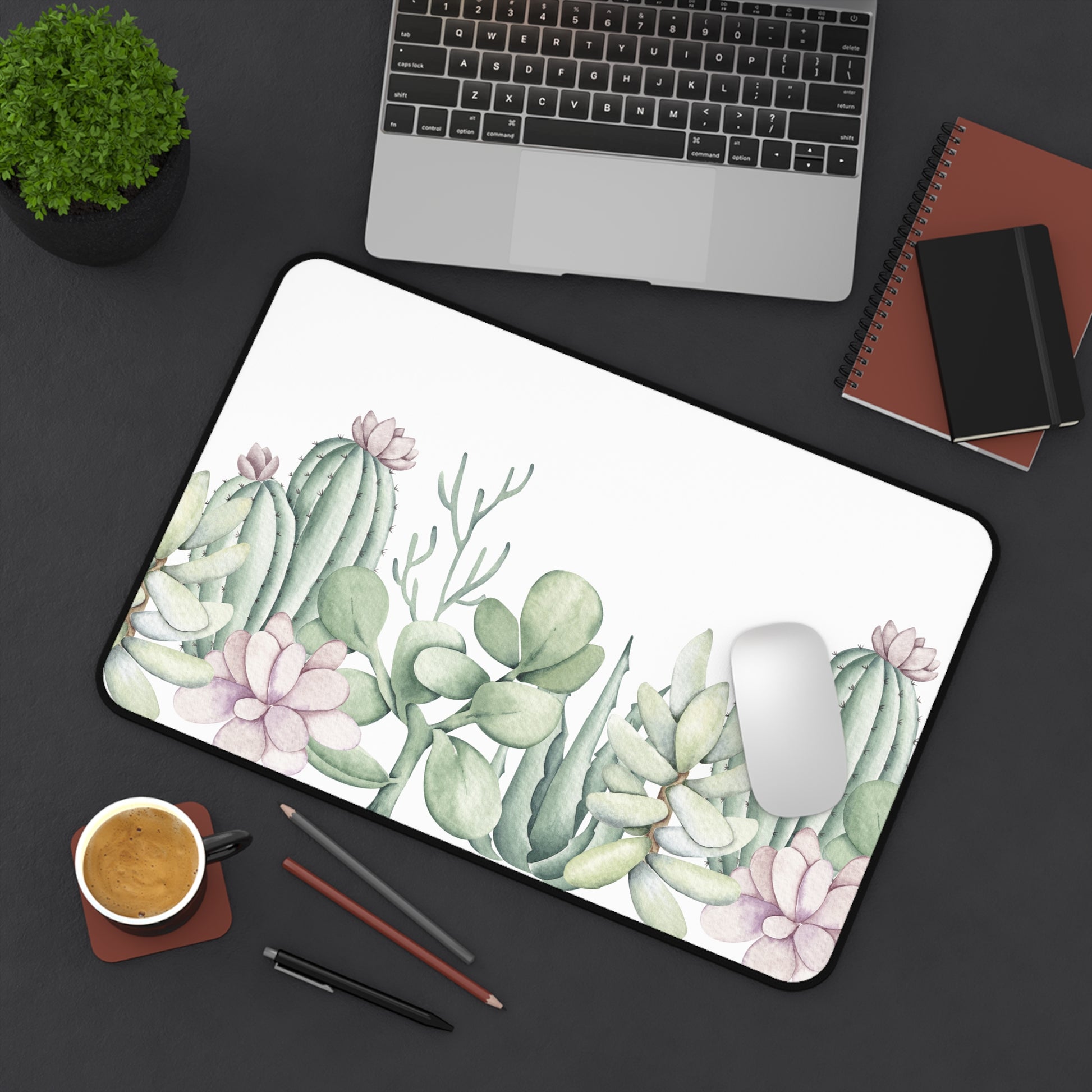 Desk Mat Succulents Mouse Pad Large White Background for Succulent Lovers Aesthetic Extended