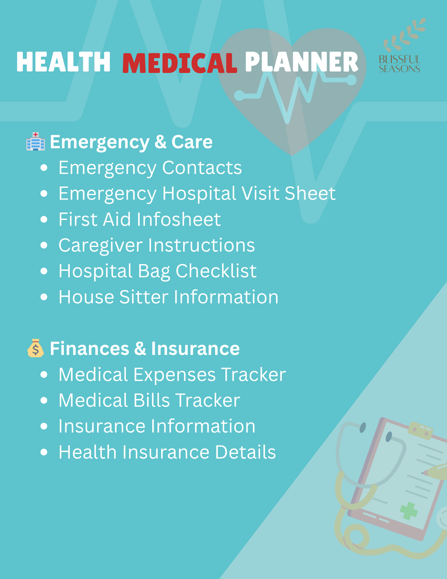 Health Planner Printable Medical & Wellness Organizer, Chronic Illness Tracker, Medication Log, Fitness Journal (Digital PDF Download)