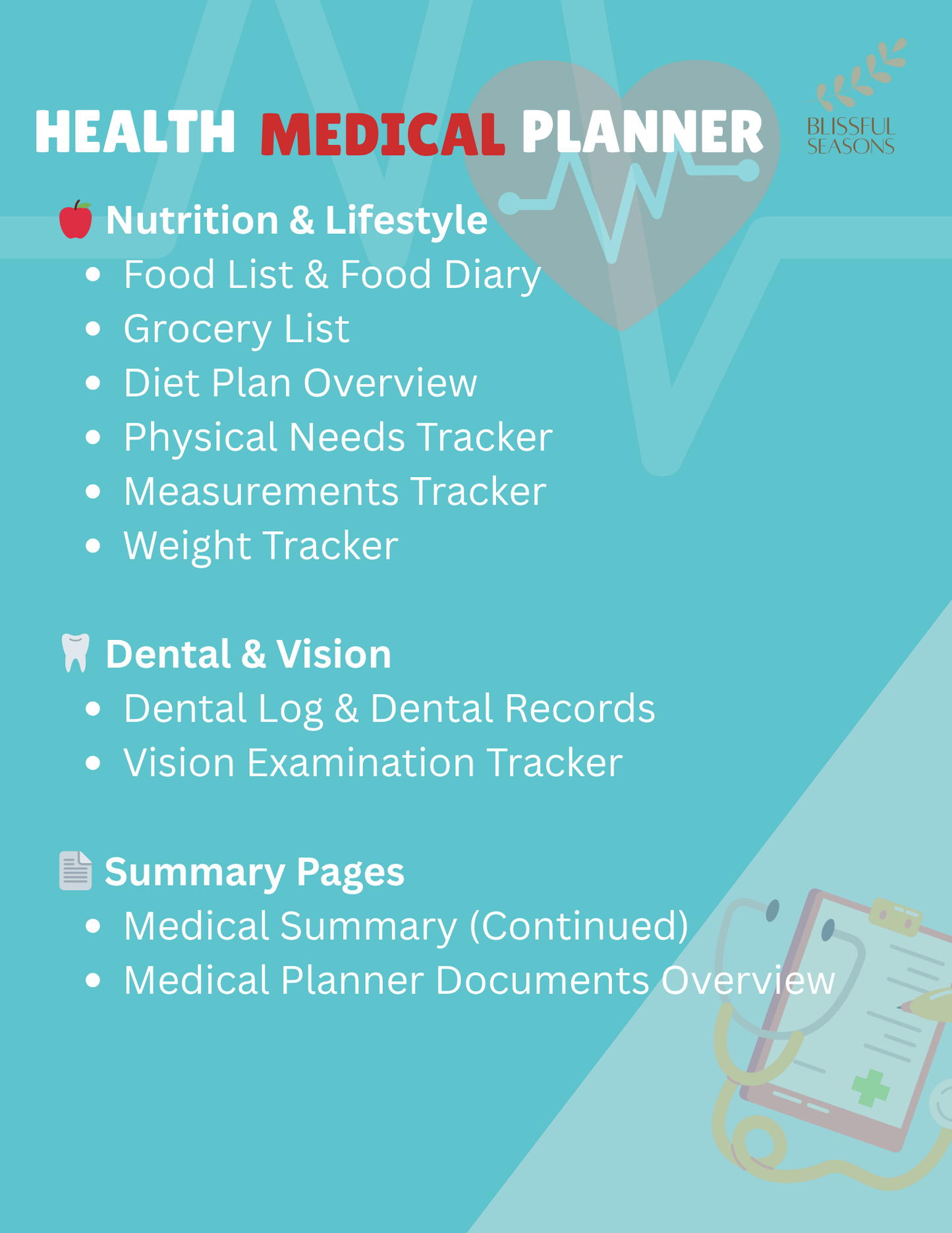 Health Planner Printable Medical & Wellness Organizer, Chronic Illness Tracker, Medication Log, Fitness Journal (Digital PDF Download)