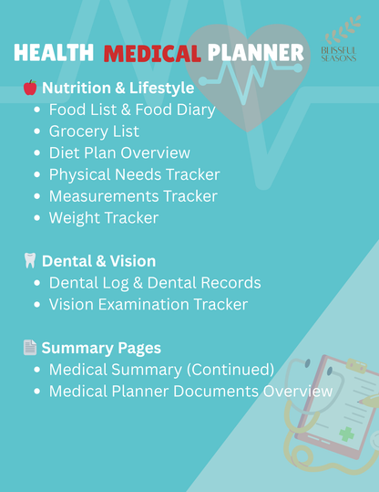 Health Planner Printable Medical & Wellness Organizer, Chronic Illness Tracker, Medication Log, Fitness Journal (Digital PDF Download)