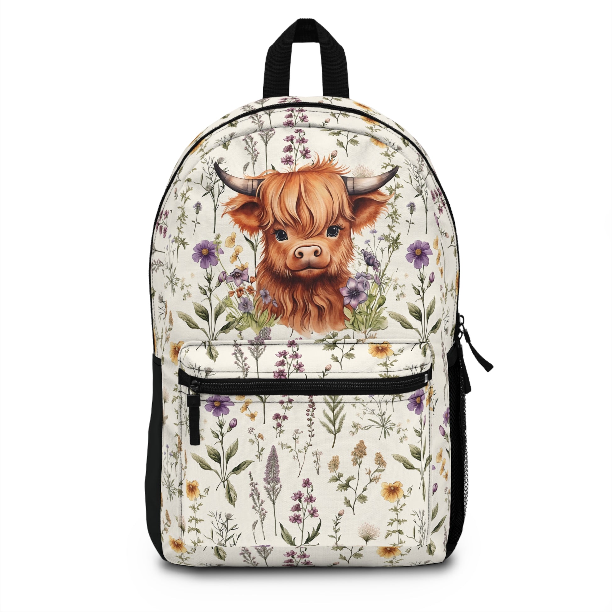 Highland Cow Lovers Backpack for School With Tablet Compartment inside Waterproof Padded back Gift for Wildflowers Lovers