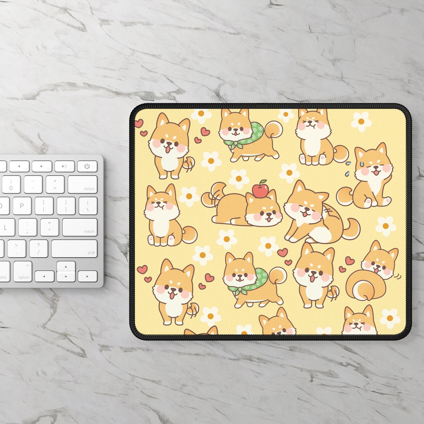 Shiba Inu Mousepad, Yellow Flower Desk Mat Cute Mouse Pad Desk Pad, Yellow Mouse Pad Floral Mouse Pad