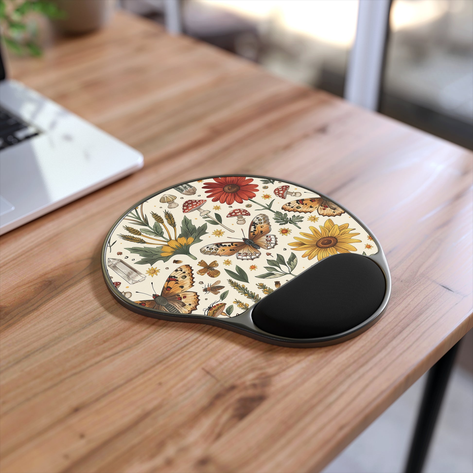 Mouse Pad with Wrist Rest - Moth Butterfly Wildflower Aesthetic Support