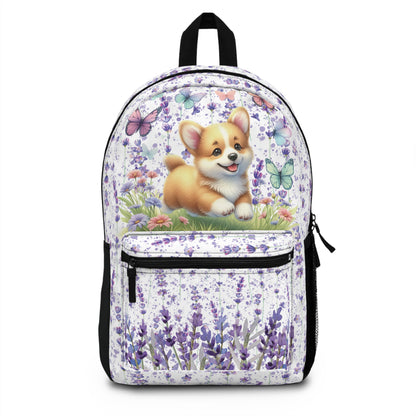 Corgi Lovers Backpack for School With Tablet Compartment inside Waterproof Padded back Gift for Lavender Lovers,