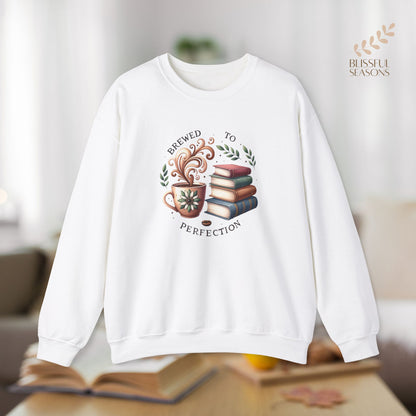 Brewed to Perfection Gift for Bookish Girlfriend, Wife, Best Friend, Niece, Sister, Introvert Gift Idea, Book Lover Sweatshirt