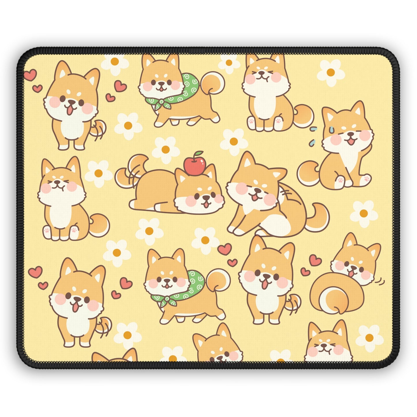 Shiba Inu Mousepad, Yellow Flower Desk Mat Cute Mouse Pad Desk Pad, Yellow Mouse Pad Floral Mouse Pad