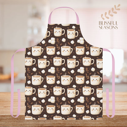 Apron Kawaii Hot Chocolate Chef with Tie Back Closure - Barista Gift Item for Mother Sister Friend Grandma Grandparents Brother