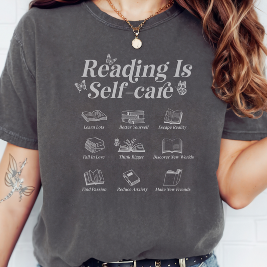 Comfort Colors Unisex Garment-Dyed T-shirt - Reading is Self Care Pepper Color